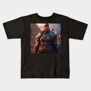 Bearded Adult Warlord with Historical Weapon in Screenshot Kids T-Shirt